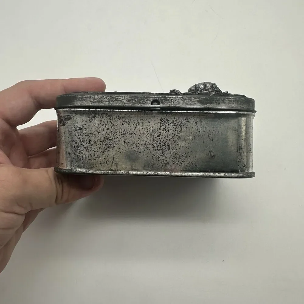 Metzke 1975 Metal Hinged Trinket Box w/ Pewter Turtle & Lily Pads Keepsake 4x3”